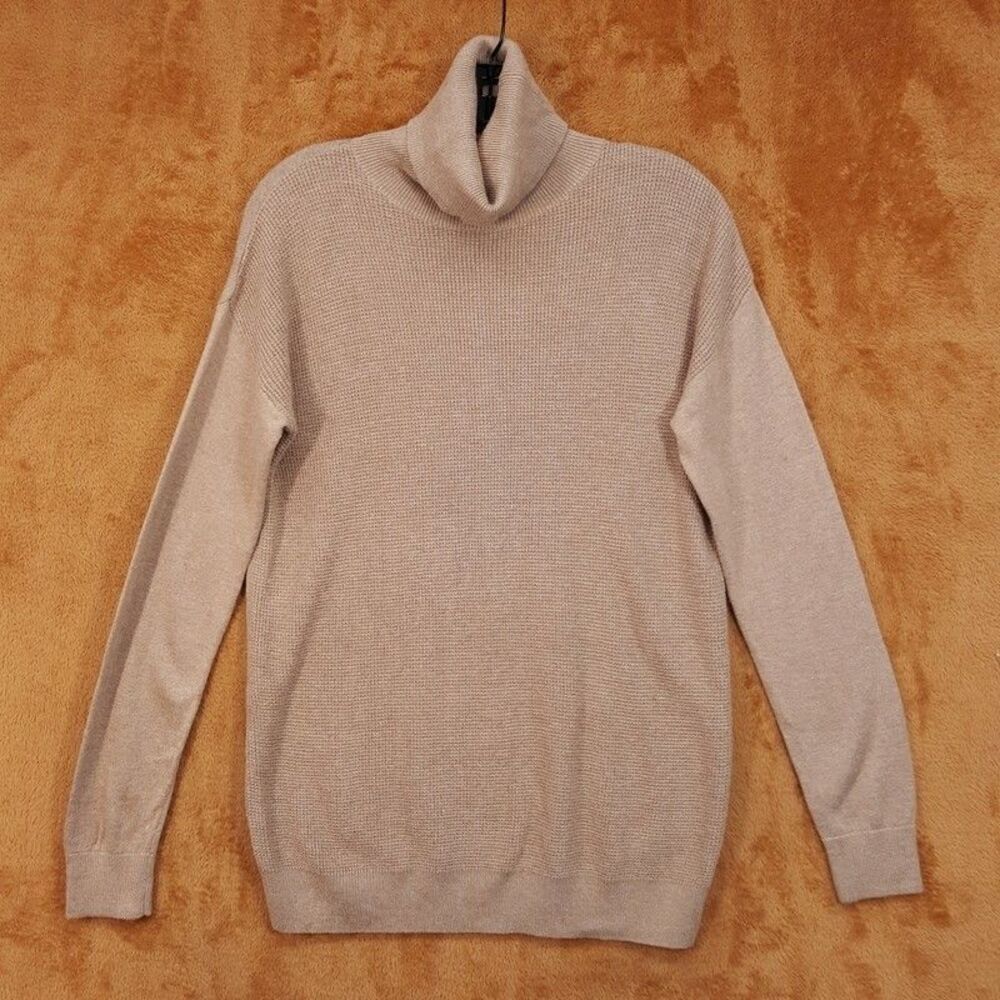LORD & TAYLOR Sweater Womens XS Tan Turtleneck Waffle Knit Rib Cuff Pullover
